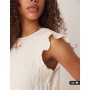 Vila crinkle shirred detail top with ruffle sleeve detail in birch cream