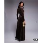TFNC modest long sleeved maxi dress with slash neck in chocolate brown velvet