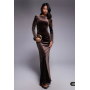 TFNC modest long sleeved maxi dress with slash neck in chocolate brown velvet