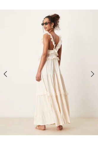 ASOS DESIGN lace insert ruffle tiered swing maxi dress in white
