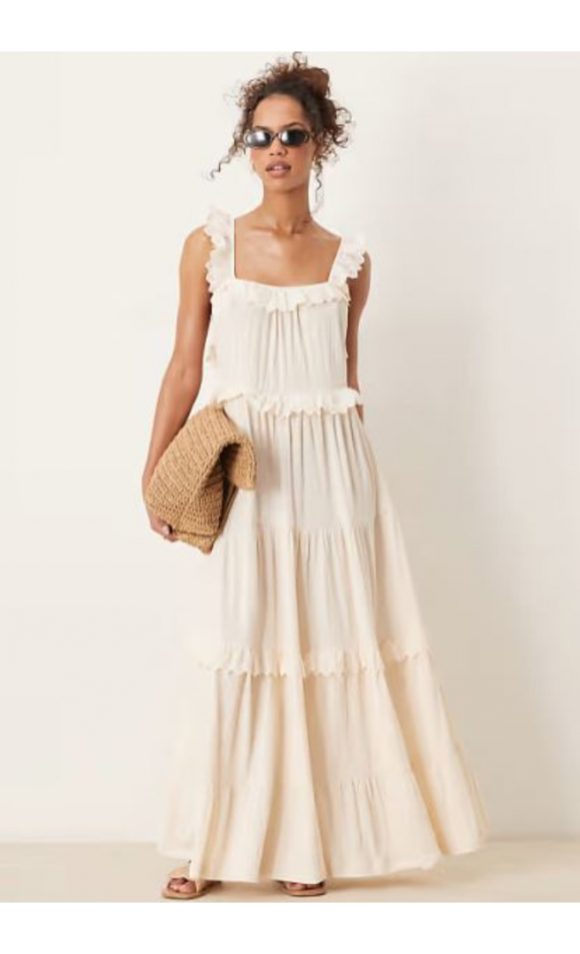 ASOS DESIGN lace insert ruffle tiered swing maxi dress in white
