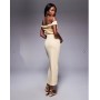 ASOS DESIGN twist bardot bodycon midi dress in light yellow