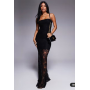 Kaiia exclusive double layered slinky lace bandeau sheer hem maxi dress in black