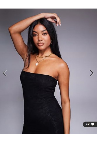 Kaiia exclusive double layered slinky lace bandeau sheer hem maxi dress in black
