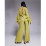 ASOS DESIGN long sleeve ruffle jumpsuit with tie detail in olive green