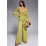 ASOS DESIGN long sleeve ruffle jumpsuit with tie detail in olive green