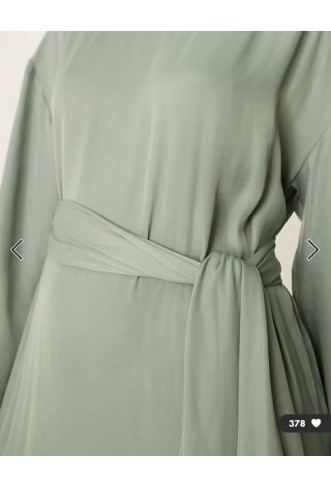 ASOS DESIGN satin long sleeved tie detail maxi dress in sage