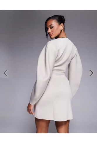 ASOS DESIGN cocoon sleeve mini dress with central trim detail in stone in scuba-style fabric