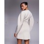 ASOS DESIGN cocoon sleeve mini dress with central trim detail in stone in scuba-style fabric