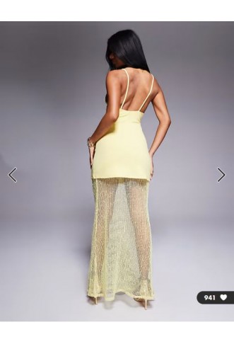 ASOS DESIGN high neck peplum maxi dress with bodice and sheer skirt in lemon