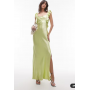 Topshop ruffle shoulder satin slip dress in deep lime