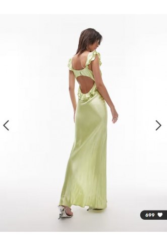 Topshop ruffle shoulder satin slip dress in deep lime