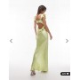 Topshop ruffle shoulder satin slip dress in deep lime