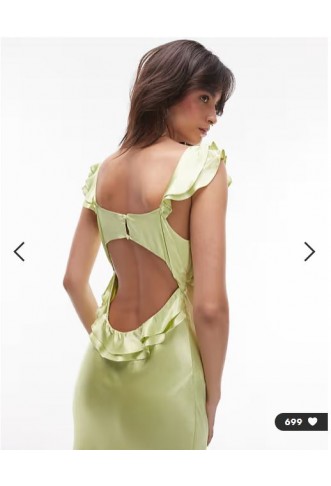 Topshop ruffle shoulder satin slip dress in deep lime