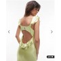 Topshop ruffle shoulder satin slip dress in deep lime