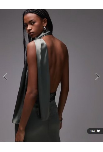 ASOS DESIGN satin drape scarf top in khaki co ord