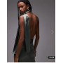 ASOS DESIGN satin drape scarf top in khaki co ord