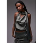 ASOS DESIGN satin drape scarf top in khaki co ord
