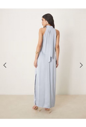 Vila halterneck maxi dress with tie neck in pastel blue