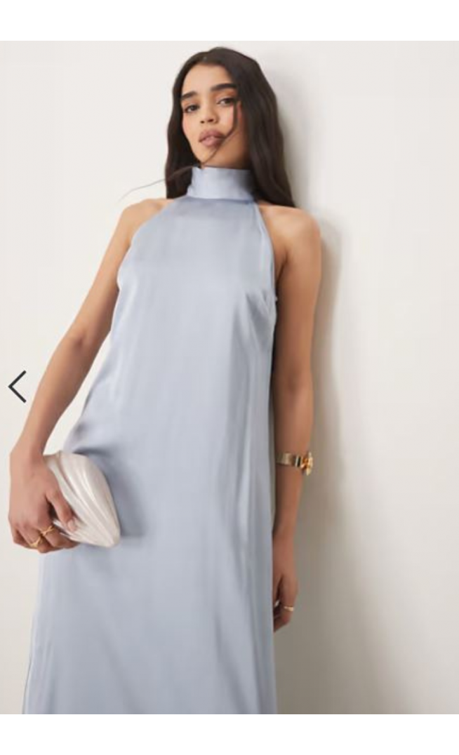 Vila halterneck maxi dress with tie neck in pastel blue