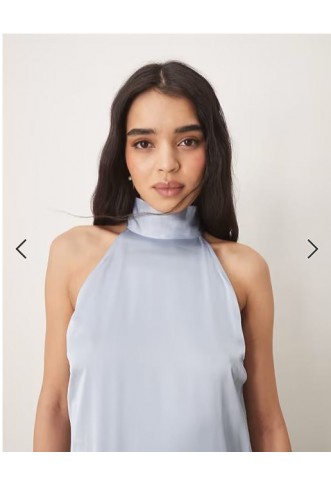 Vila halterneck maxi dress with tie neck in pastel blue