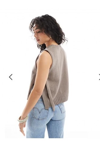 ASOS DESIGN crew neck knit tabard vest with tie sides in mocha