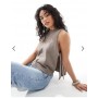 ASOS DESIGN crew neck knit tabard vest with tie sides in mocha
