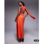 ASOS DESIGN one shoulder satin midi dress with neck tie in burnt orange