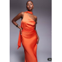 ASOS DESIGN one shoulder satin midi dress with neck tie in burnt orange