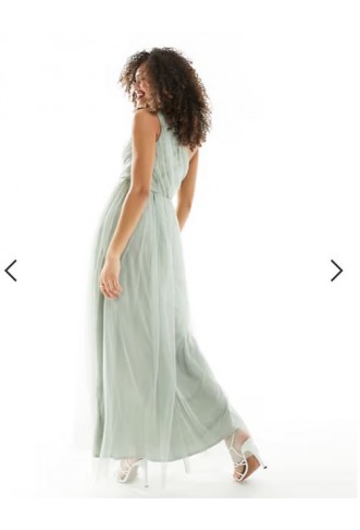 Anaya Bridesmaid tulle one shoulder maxi dress in sage green