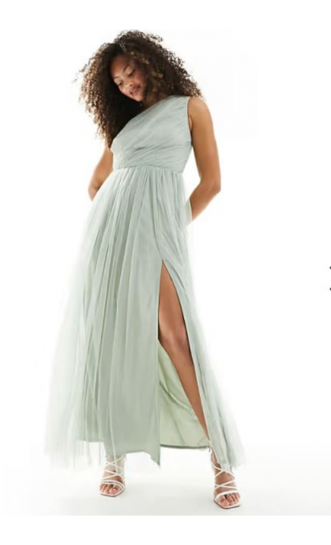 Anaya Bridesmaid tulle one shoulder maxi dress in sage green
