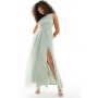 Anaya Bridesmaid tulle one shoulder maxi dress in sage green