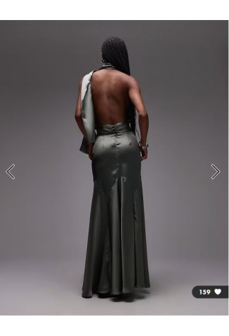 ASOS DESIGN satin panel bias maxi skirt in khaki