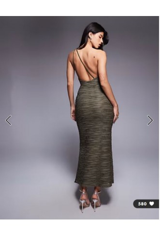ASOS DESIGN drape waist blue shimmer plisse maxi dress in khaki