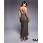 ASOS DESIGN drape waist blue shimmer plisse maxi dress in khaki