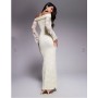 Kaiia exclusive double layered slinky lace bardot flare sleeve tie waist drape detail maxi dress in lemon