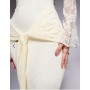 Kaiia exclusive double layered slinky lace bardot flare sleeve tie waist drape detail maxi dress in lemon