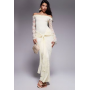 Kaiia exclusive double layered slinky lace bardot flare sleeve tie waist drape detail maxi dress in lemon
