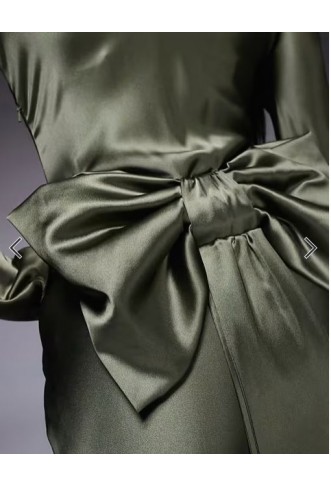 Daska satin maxi dress with exaggerated bow back in khaki