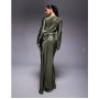 Daska satin maxi dress with exaggerated bow back in khaki