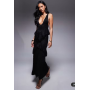 ASOS DESIGN lace plunge ruffle maxi dress in black