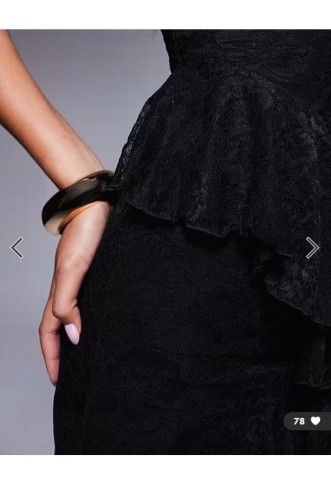ASOS DESIGN lace plunge ruffle maxi dress in black