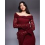 ASOS DESIGN textured lace bardot maxi dress in dark cherry