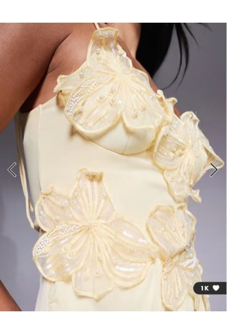 ASOS DESIGN mesh embellished flower mini dress with skinny ties in buttermilk