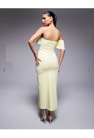 ASOS DESIGN bandeau with frill details midi dress in yellow in scuba-style fabric