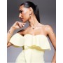 ASOS DESIGN bandeau with frill details midi dress in yellow in scuba-style fabric