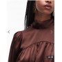 ASOS DESIGN satin high neck blouson sleeve mini dress in chocolate