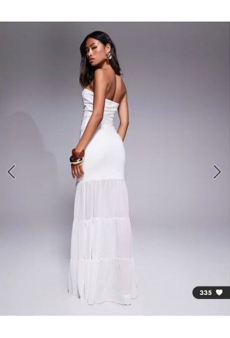 Kaiia exclusive double layered slinky mesh hem maxi dress in cream