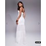 Kaiia exclusive double layered slinky mesh hem maxi dress in cream