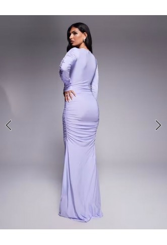 ASOS DESIGN mesh extreme ruched long sleeved maxi dress in lilac